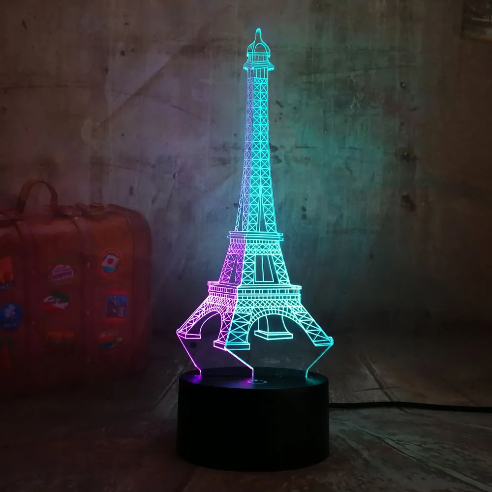 Красота Романтический Эйфелева башня 3D светодиодный RGB 7 смешанных двойной Цвет Новинка Настольная лампа Ночной светильник на день рождения Рождественский подарок Украшения в спальню