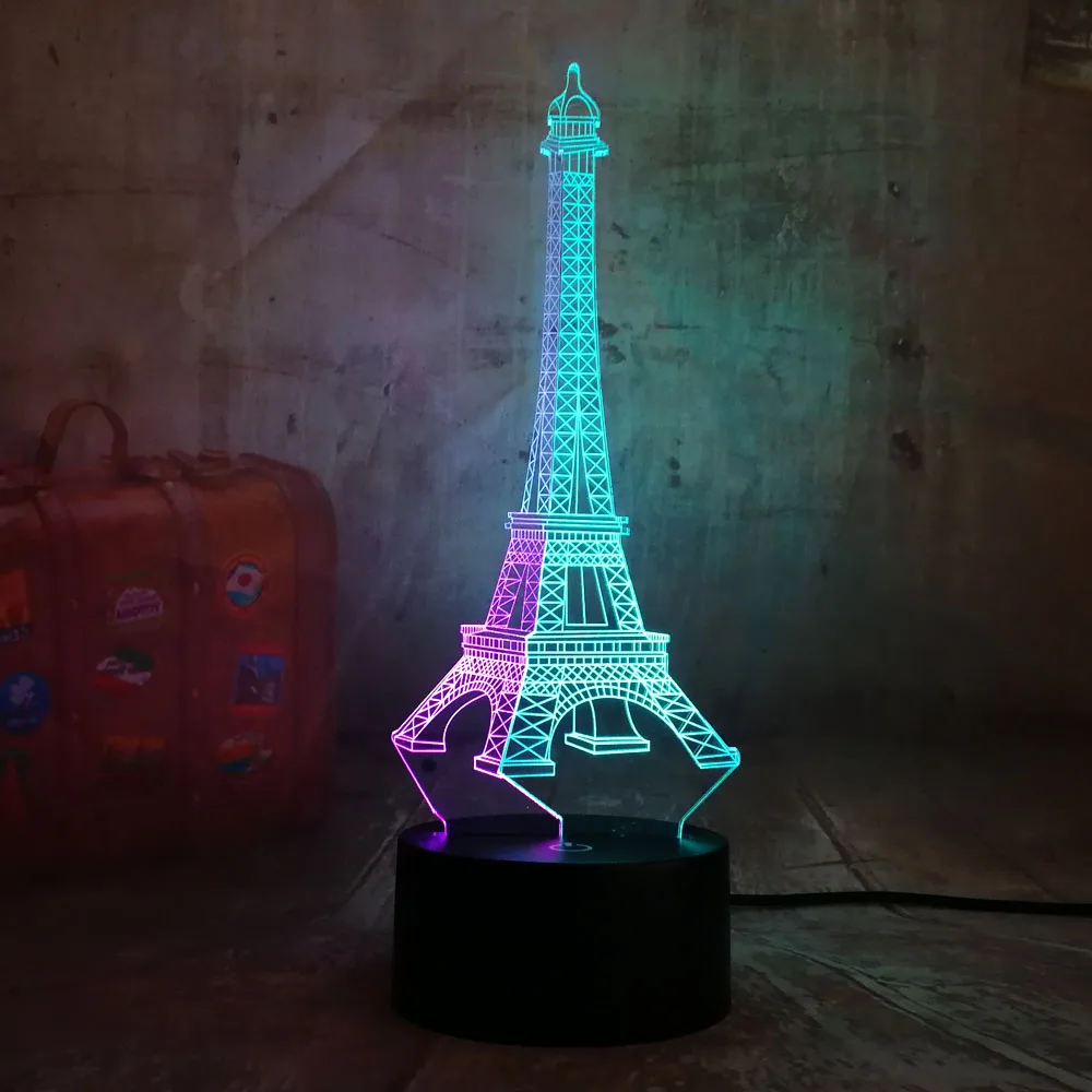 Beauty Romantic Eiffel Tower 3D LED RGB 7 Mixed Dual Color Novelty Desk