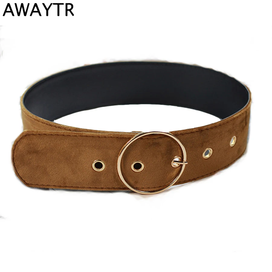 AWAYTR Autumn Winter Flannel Women Belt for Ladies Round Buckle Girdle
