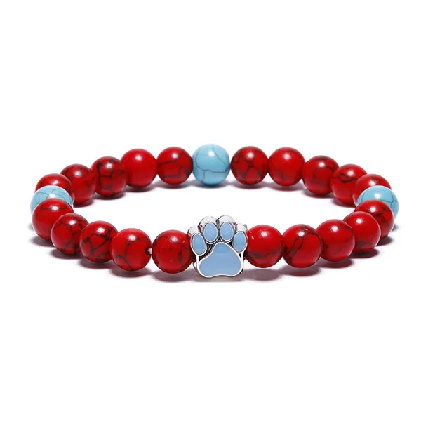

TANGYIN 8mm Colourful Natural Stone Beads Bracelets Dog Cat Footprint Paw Charms Bracelet For Women Men Pet Lover Jewelry Ho't