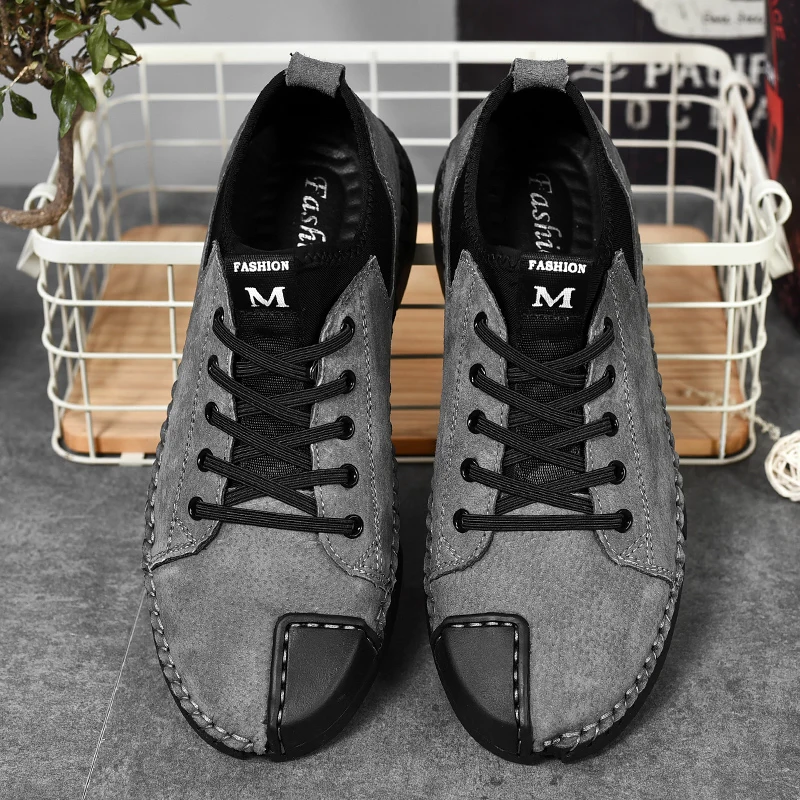 khaki Moda Leve Lace Flats gray Temporada Couro Black Calçados Homens Vestem Genuíno A Toda Dos Up Casuais Confortável Se W5 Sapatos Masculino FCPx1wT