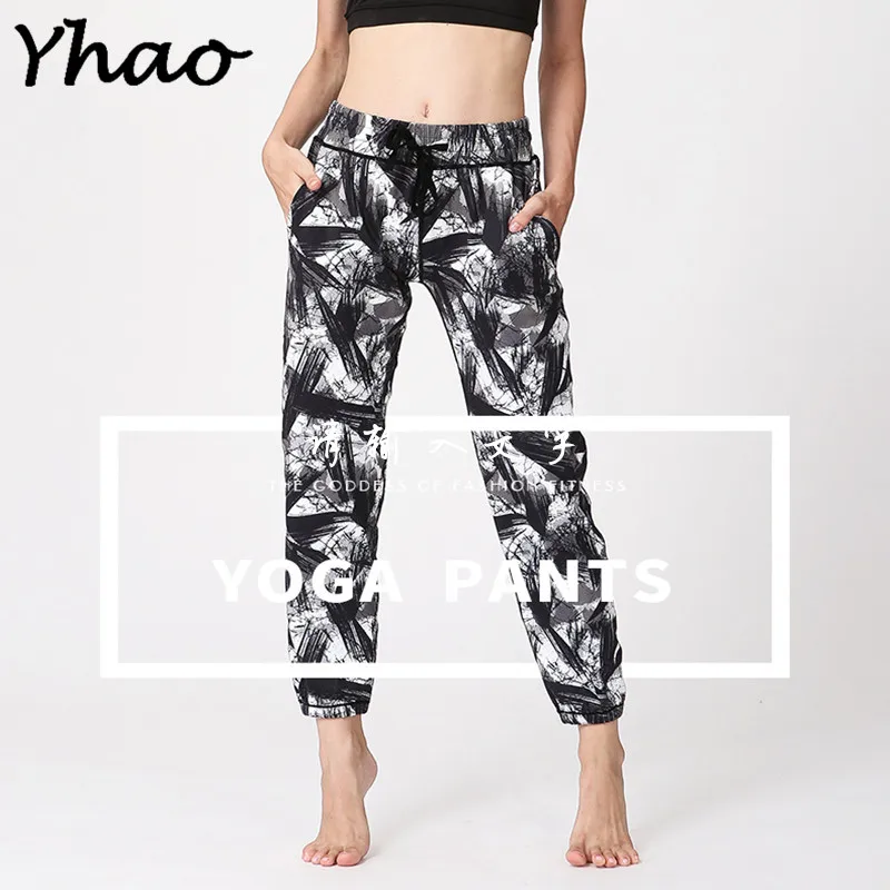 

Women Yhao Yoga High Waist Anlle-Length Pants Printed Dry Fit Sport Pants Elastic Fitness Pilates Pants Female Trousers