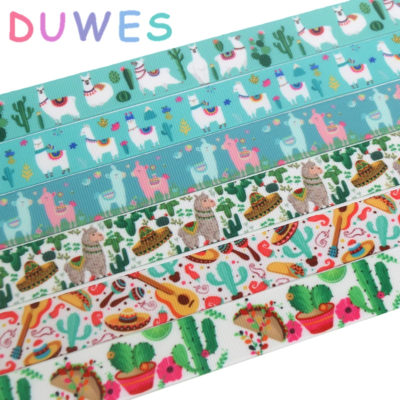 DUWES 50 ярдов Альпака Мехико кактус Печатный grosgrain ленточный аксессуар головной