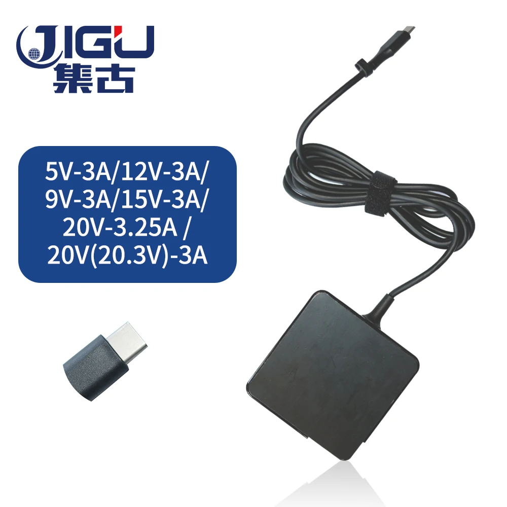  JIGU Fast Charger Type-C Power Adapter 65W 5V3A 9V3A 12V3A 15V3A 20V3.25A 20V3A for MacBook Pro Lap