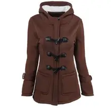 Women Causal Coat 2018 New Autumn Winter Overcoat Female Hooded Coat Zipper Horn Button Outwear Fashion Jacket Coat plus size hooded horn button coat