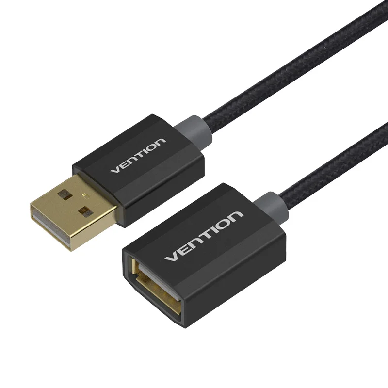 Vention USB кабель-удлинитель для компьютера, мобильного HDD, USB 2,0, кабель для синхронизации данных, шнур, высокая скорость передачи данных - Цвет: Gold plated black