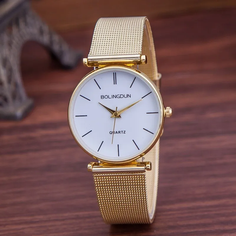 

Zegarek Damski Women Quartz Watch Casual Fashion Metal Mesh Stainless Steel Wristwatches Women Luxury Brand Watches Hot Gold