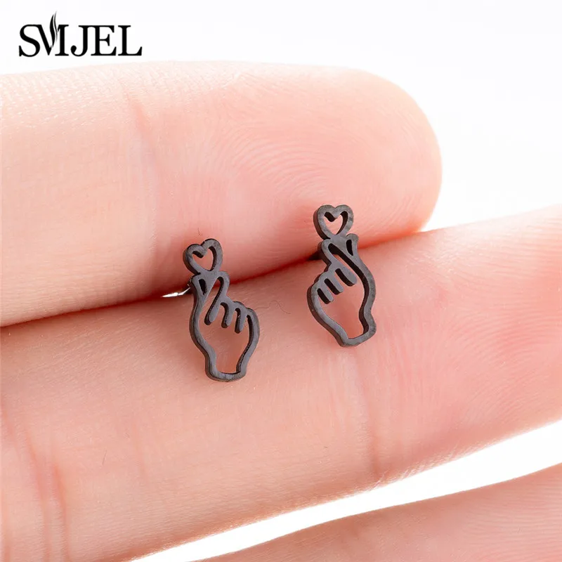 Корейские серьги SMJEL черные серьги-гвоздики из нержавеющей стали с жестами для