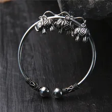 Ретро тайский серебряный S925 серебро Кулон Слон модные женские туфли открытые браслет