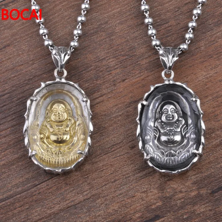 S925 pure silver white crystal maitreya Buddha Thai silver pendant