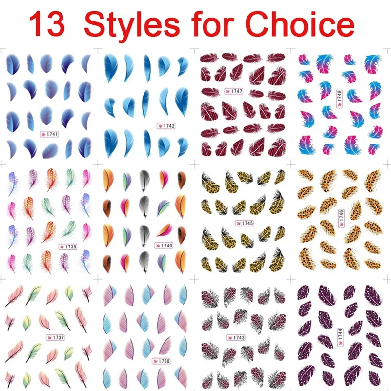 

13 Styles For Choice Watermark Sticker Colorful Water Transfer Nail Stickers Beauty Leopard Feather Nail Art Tips Decals