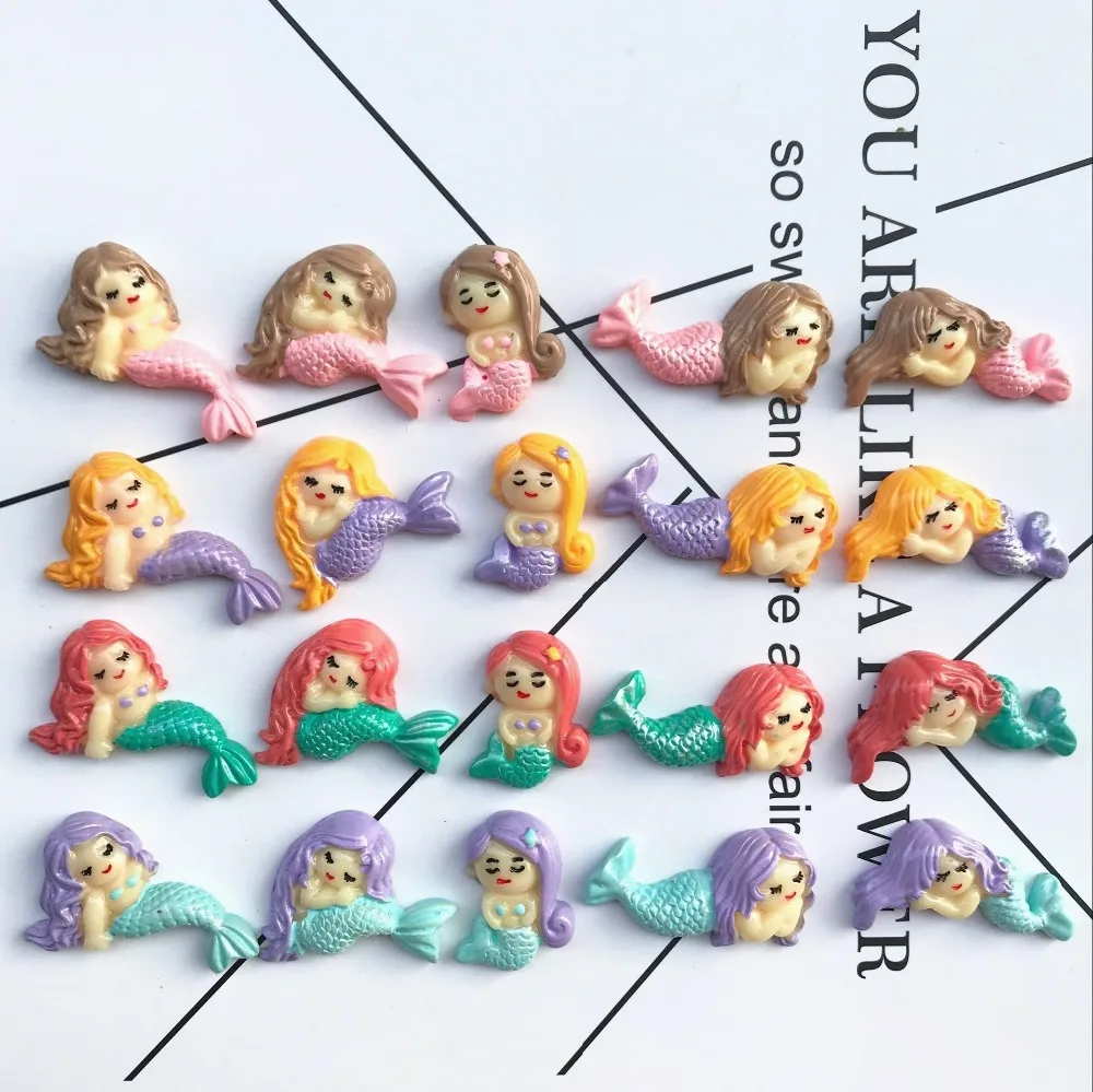 

10pcs/lot resin little mermaid cabochons accessories flatback resin mix colors charms diy