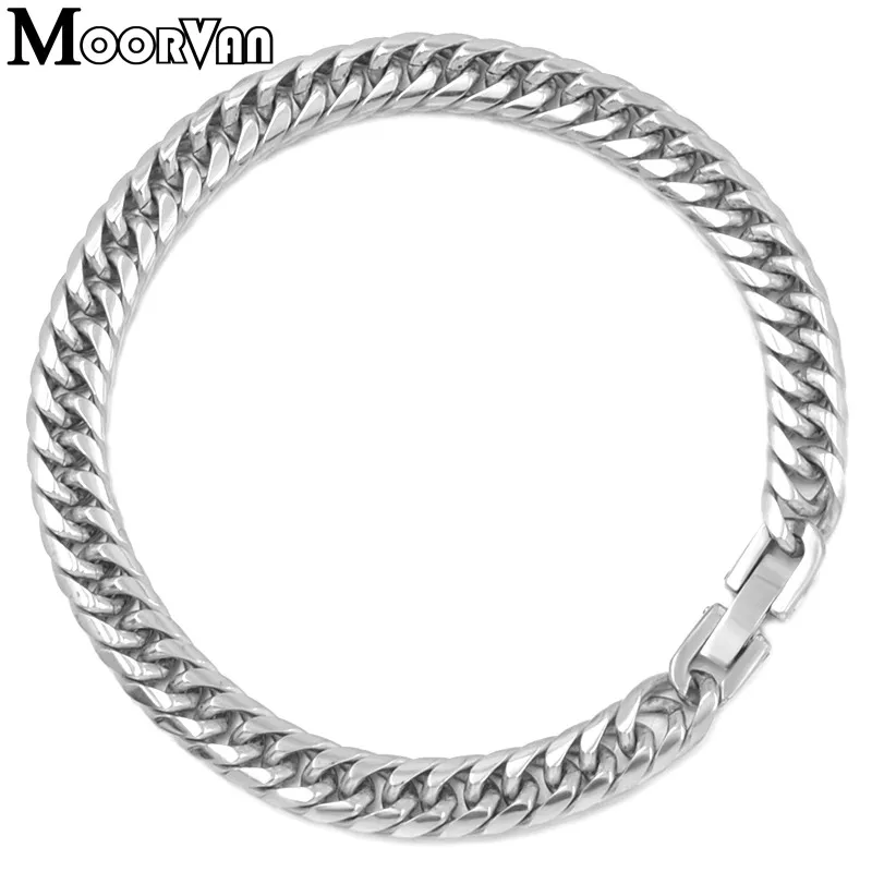 Moorvan серебряный цвет цепи, браслет ювелирные изделия 20 см* 7 мм нержавеющая сталь мода все-матч браслет браслеты для женщин мужчин VB228