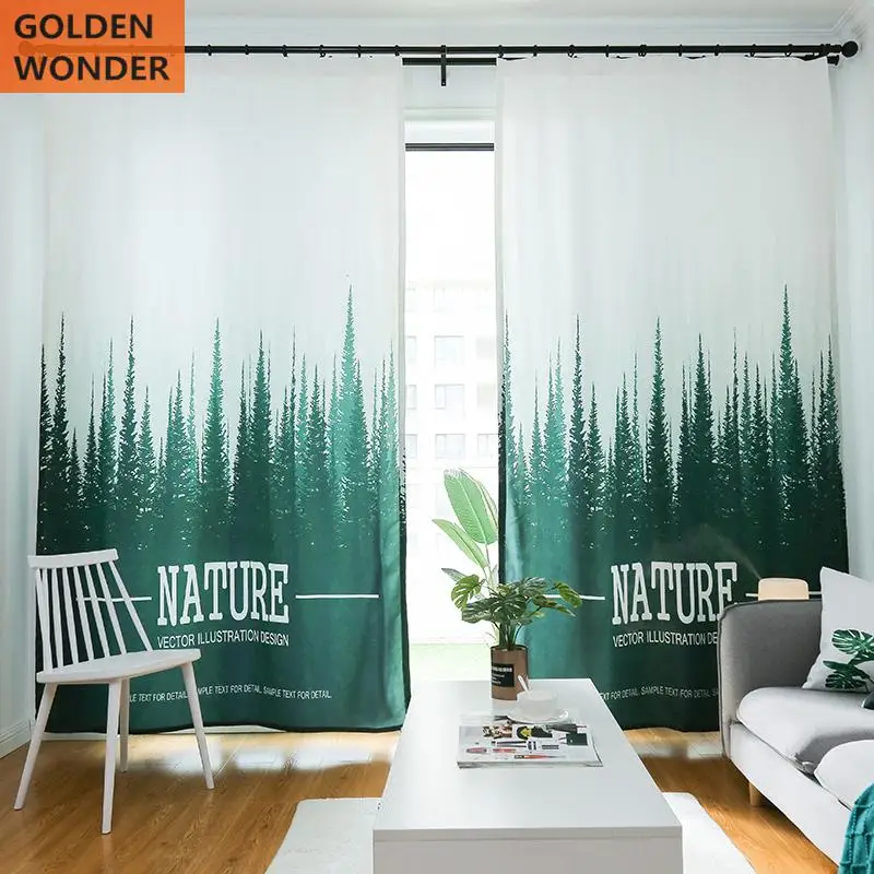 

Modern Simple European Window Curtain Living Room Blackout Shading Green Forest Bedroom Environmental Fabric Formaldehy Free