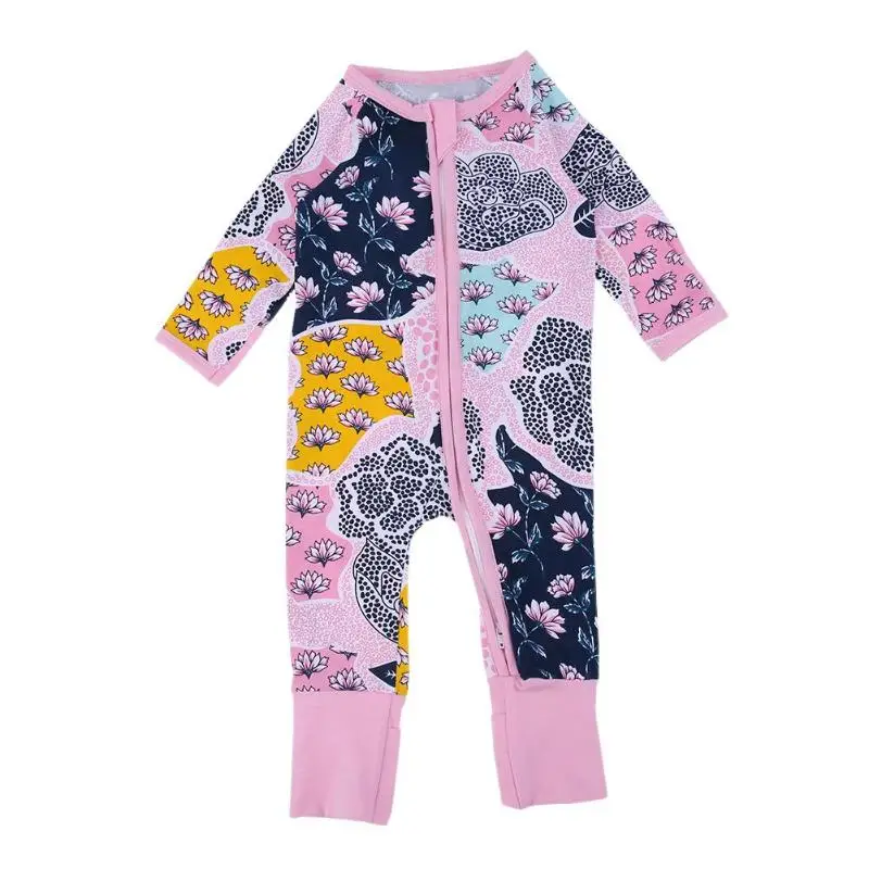

Baby Rompers Boys Girls Long Sleeve Jumpsuit Lotus Printed Zipper Outfits