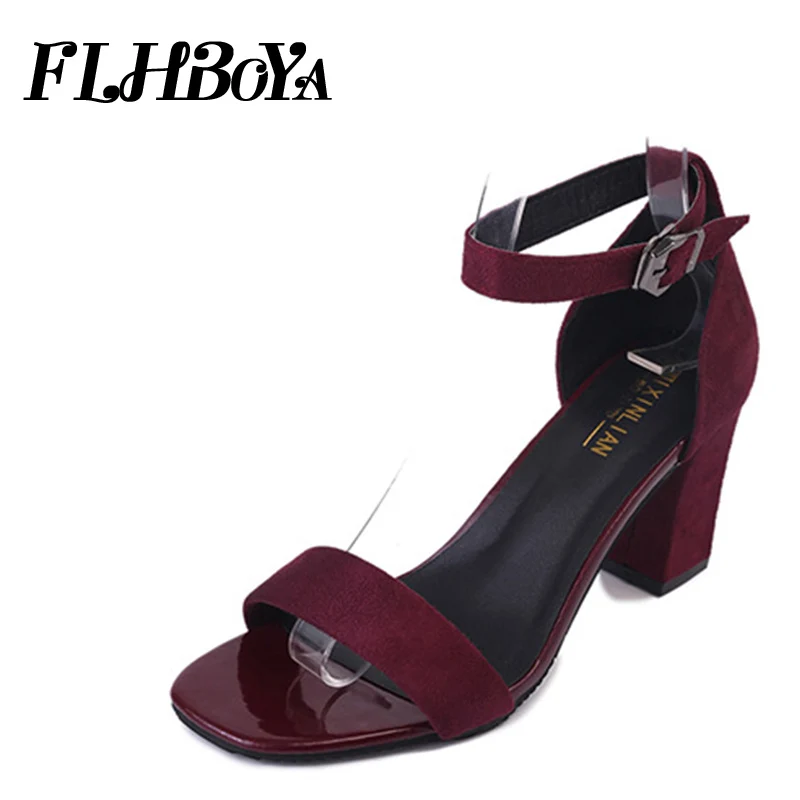 

2018 summer women Buckle ankle strap med square chunky heel Sandals shoes For lady black Block heels open toe party woman sandal