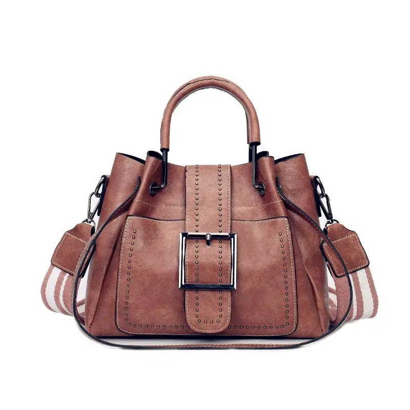 أكياس للمرأة 2019 جديد أزياء PU حقائب يد جلدية Crossbody حقيبة للنساء خمر دلو الكتف سياج محمول كيس فام