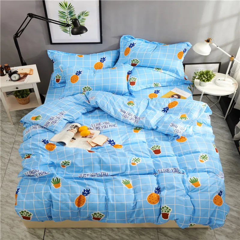 

Pineapple Pattern Home Textile Pastoral Style 4 Pcs Bedding Set Bed Sheet+Duvet Cover+Pillowcase Cloud Bed Cover Bedlinens Queen