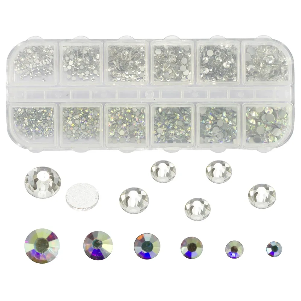 1 чехол Crystal AB/Clear Nail Art разразы Смешанные 12 отсеков DIY с плоским основанием