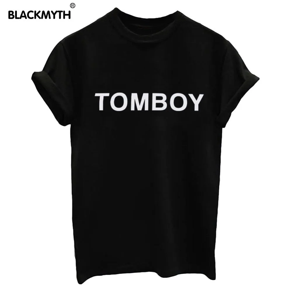 

TOMBOY Letters Fashion Women T-shirts Summer Print Black White T shirts Hipster