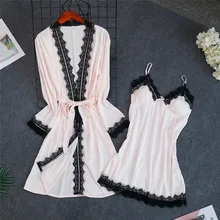 Модные женские из 2 предметов топ на Пижама комплекты одежды для сна леди Домашняя одежда спальный костюм соблазнительное кимоно халат трусы M-XL