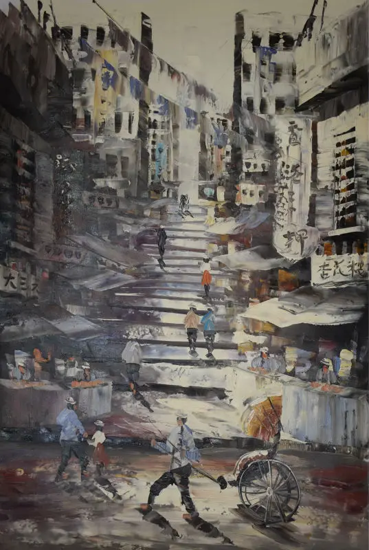 

Streetscape of Hong Kong At Early Twenty Century Hand Painted Canvas Oil Painting Art Modern Picture Huge Picture Painting