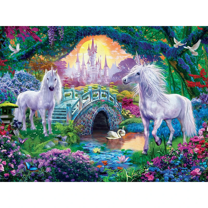 Two white horse  Full drill diamond embroidery 3d diamond cross stitch fashion diamond mosaic pictures of rhinestones