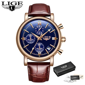 

Relogio Masculino LIGE New Multifunction Mens Watches Top Brand Quartz Watch Men Fashion Leather Military Waterproof Sport Clock