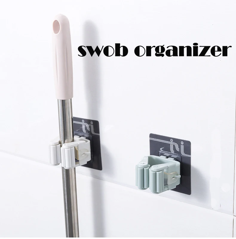 

1PC Wall Mounted Mop Holder Brush Umbrella Hanger Storage Rack Kitchen Organizer with Mounted Accessory Hanging Cleaning Tools