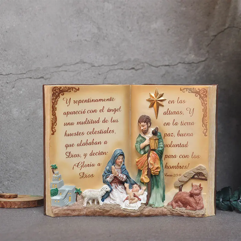

14*19cm Christ Statue Bible Jesus Resin Crafts Christmas Nativity Scene Figurine Decorative Home Decor New Year Gifts For Kids