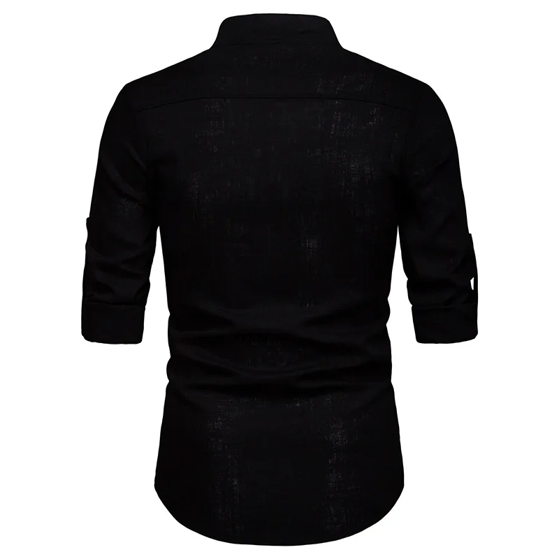 2019 брендовая мужская повседневная льняная рубашка с длинным рукавом Европейский Размер повседневные рубашки полный стенд Обычная
