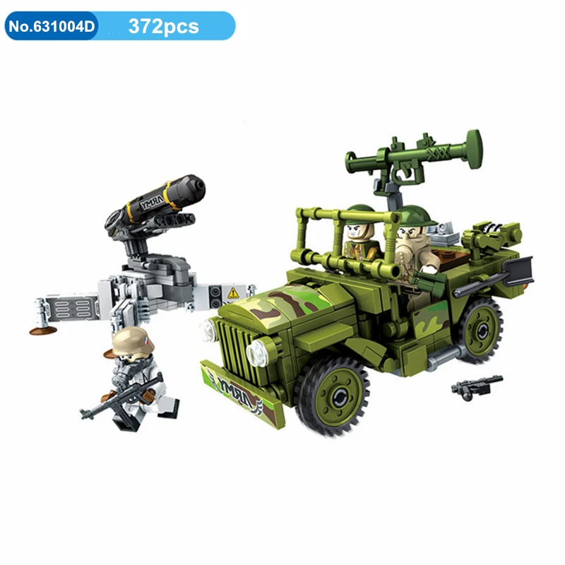 

372pcs DIY Military Justice Action Series Armored Missile Car Building Blocks War Weapons Bricks Soldiers Model Toys For Kids