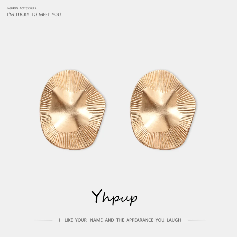 

Yhpup New Trendy Simple Design Zinc Alloy Geometric Stud Earrings Gold Vintage Punk Metal Charm Earrings for Female Jewelry Gift