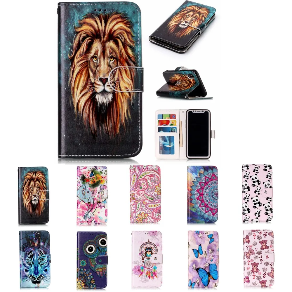 

Cute Animal Owl Lion Elephant Butterfly Leather Wallet Filp Case For iPhone Xs XR Xs Max Case For iPhone X 6 6s 7 8 Plus Case