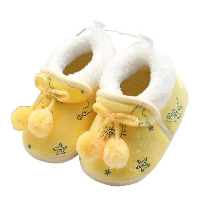 Зимний милый, для новорожденных девочек платье принцессы зимние сапоги, для тех, кто только начинает ходить, на мягкой подошве для малышей Дети девушка обувь - Цвет: yellow 1