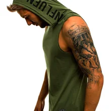 Men Fitness Hoodies Tank Top Sleeveless Bodybuilding Tee Shirt Stringer Male Slim Workout Hooded Sportswear Breathable Vest