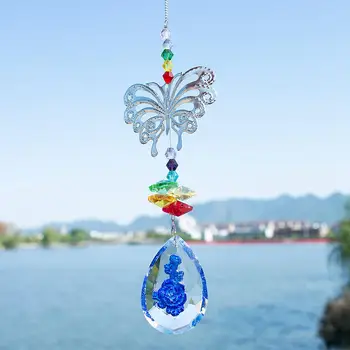 

H&D Handmade Butterfly Suncatcher Rose Crystal Prism Rainbow Maker Window Hanging Sun Catcher Ornament Chakra Home Decoration