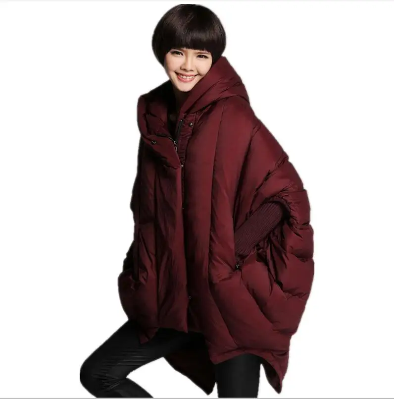 YMOJNV, женская зимняя куртка, новинка, вязанный плащ с рукавом, свободная парка, женский пуховик, зимнее пальто, теплая куртка, Женское пальто - Цвет: Wine red
