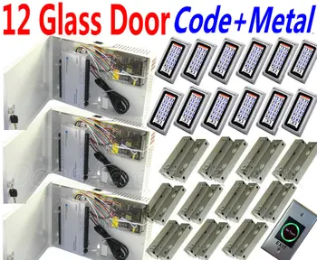 

12 Glass DoorFrameless Lock+12 pcs Code Password/Metal case reader+No Door frame bolt lock+Web IP Controller access panel system