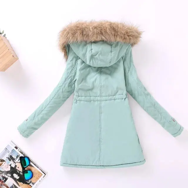 Зимняя женская повседневная куртка с капюшоном, Вельветовая Толстая теплая куртка с меховым воротником и хлопковой подкладкой/женские парки, шерстяная стеганая куртка