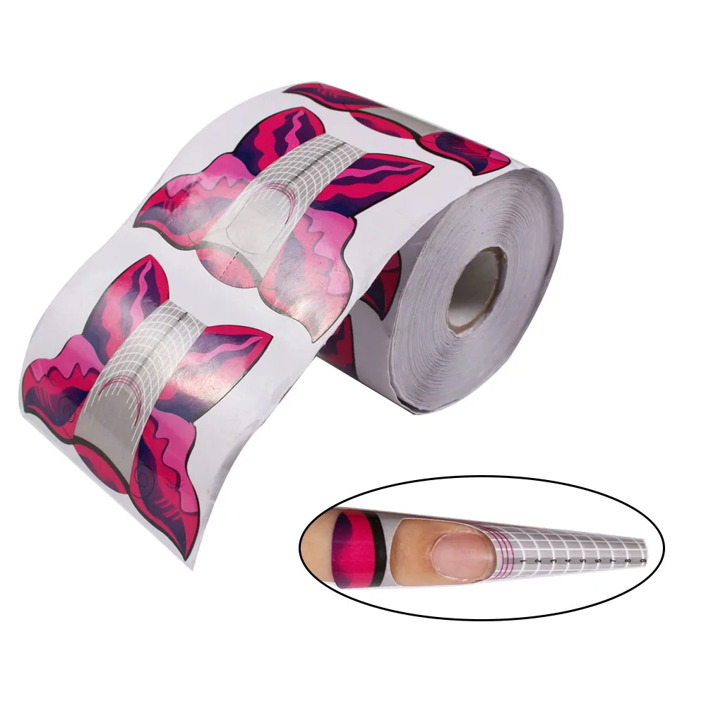 

500Pcs/roll Red Butterfly Nail Form Gel Nail Art Tip Extension Guide Tools for Salon Nails Care Transparent JT178