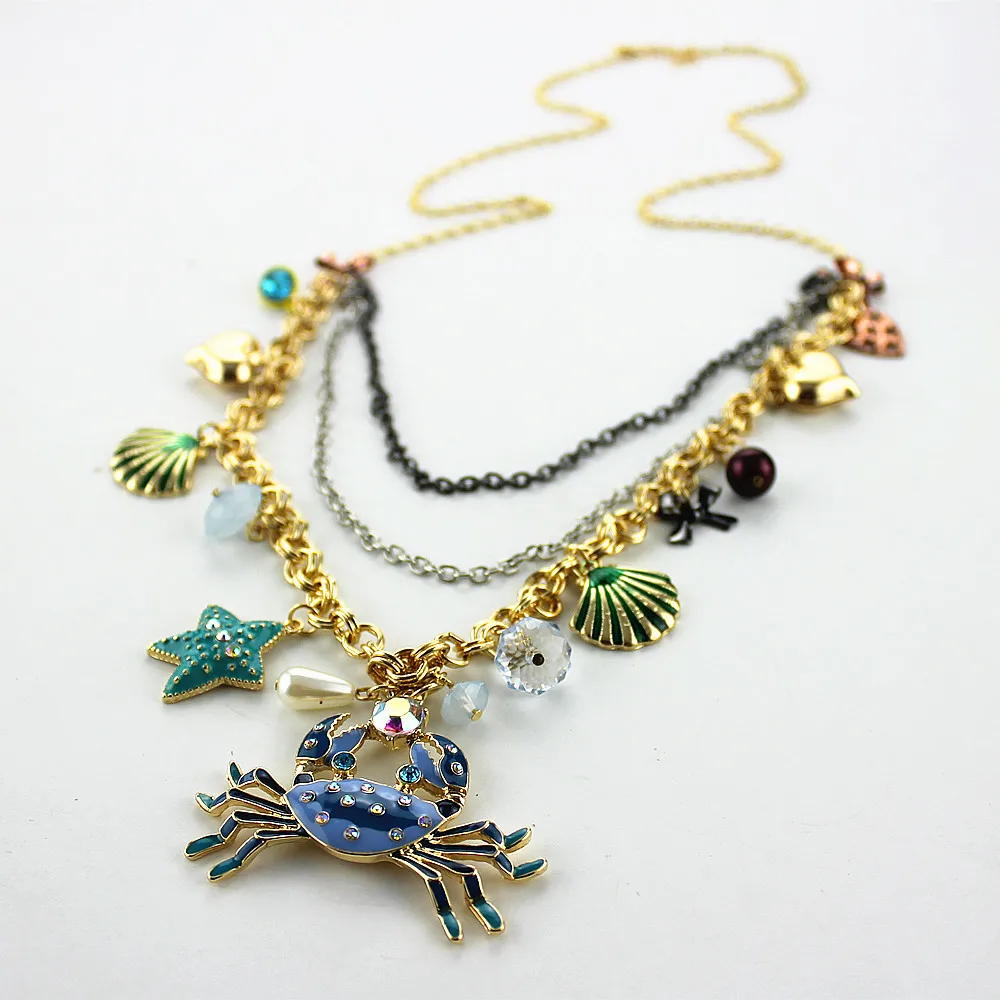

XQ 2016 free shipping the new fashion Blue crab scallops multilayer necklace