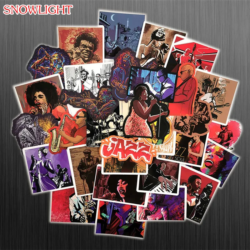 50pcs Jazz Music Stickers Saxophone Blues Soul Music Waterproof Sticker For Luggage Laptop Skateboard Motorcycle Toy Stickers