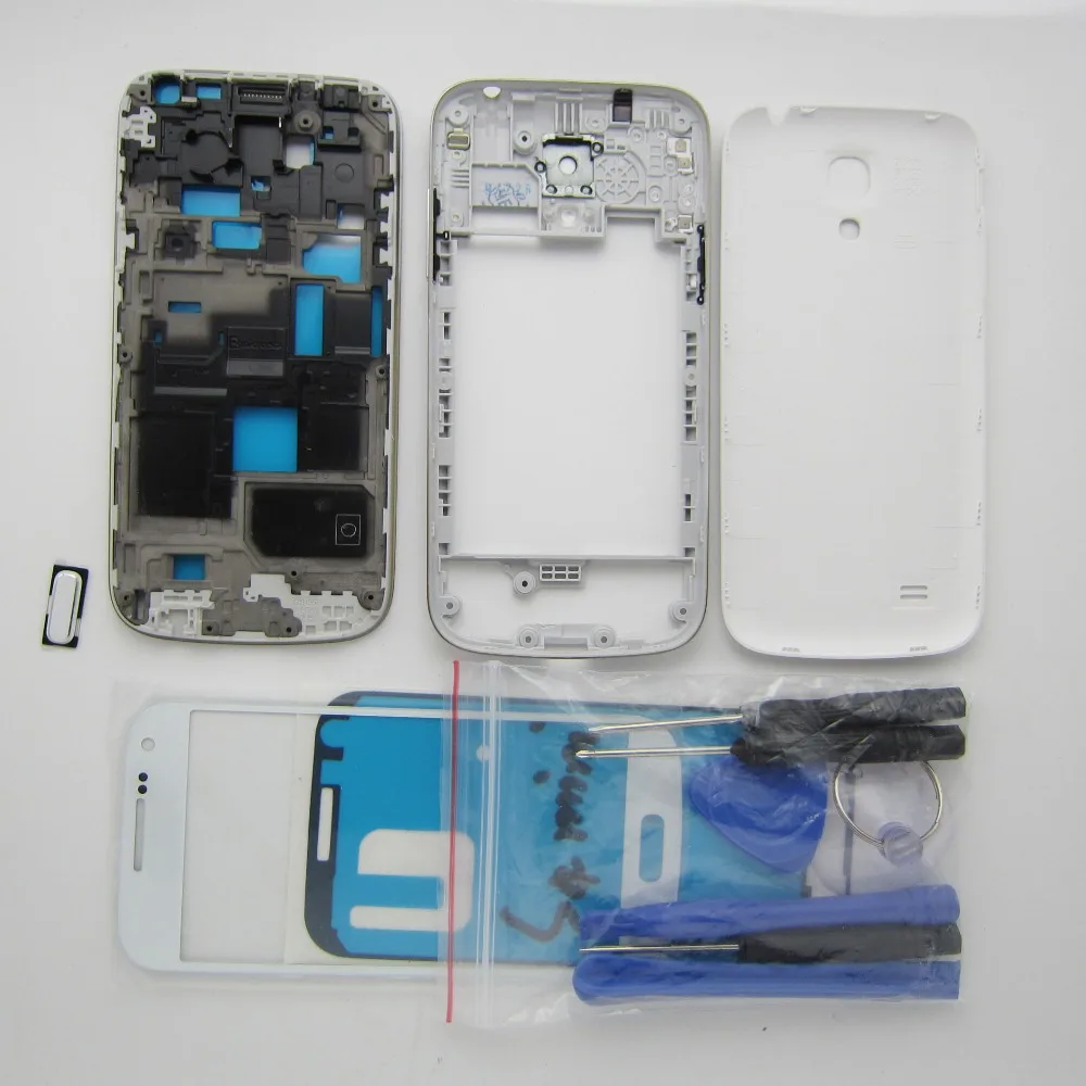 Для samsung Galaxy S4 мини I9192 полный Корпус Запчасти рамка задняя крышка + внешний Стекло