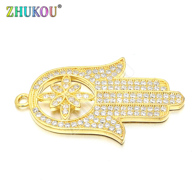

22*35mm Fashion Inlaid Cubic Zirconia Copper Hamsa Hand Charms Pendants DIY Jewelry Findings Accessories, Model: VD62