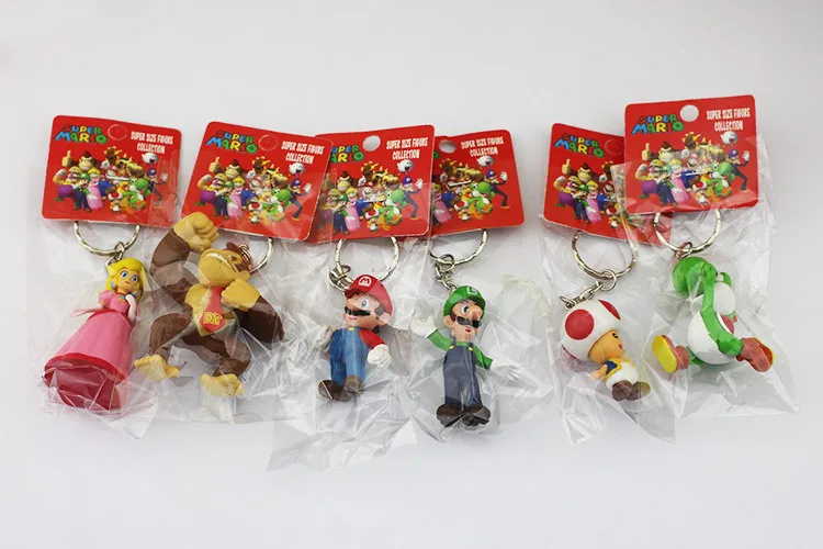 

Free Shipping 10set/lot Super Mario Bros Action Figure keychain with tag 6pcs/set 3-7cm 3inch