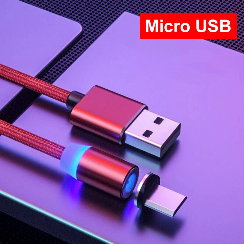 Магнитный usb-кабель Олаф Micro USB type-C для samsung Galaxy S10 S10E для iPhone XR Xs Max 8 7 6 1M 2M 2.4A магнитное зарядное устройство - Цвет: Red Micro Cable