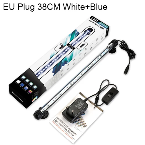 White with Blue 38cm Водонепроницаемый светодиодный аквариумный светильник s садок для рыбы светильник бар синий/белый 18/28/38/48 см Погружной Подводная лампа на прищепке водная Декор ЕС - Цвет: White with Blue 38cm