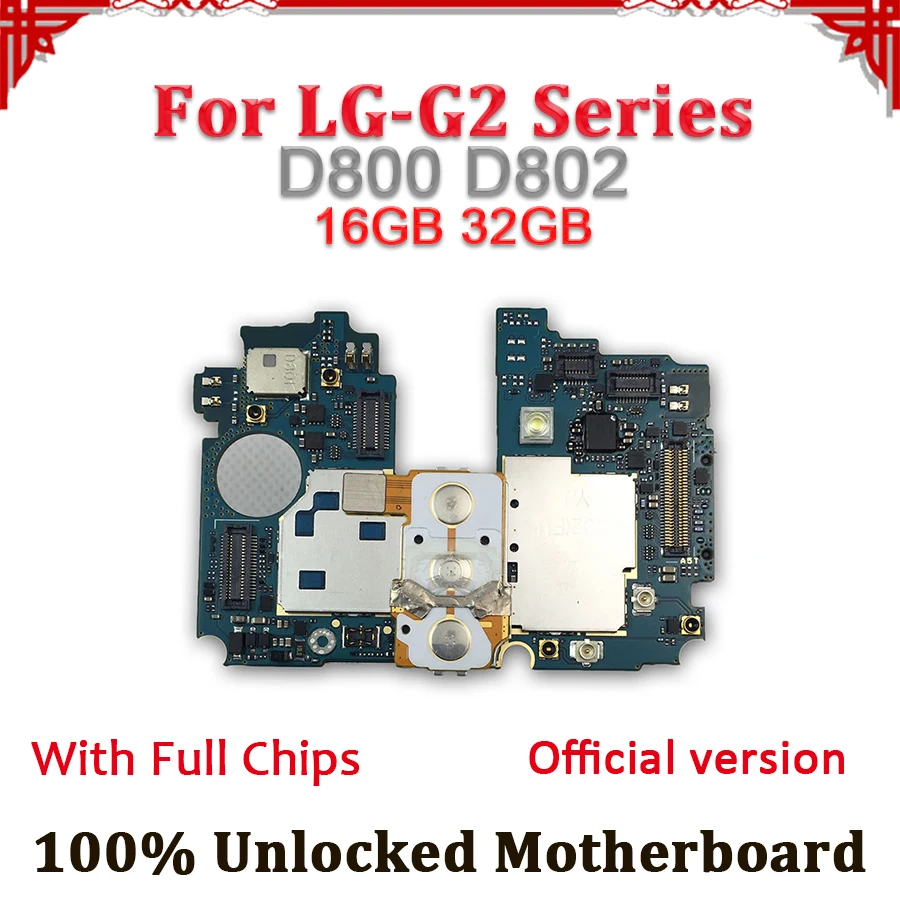 

For LG G2 D802 D800 Motherboard 16GB 32GB Unlocked Mainboard With Full Chips Android OS Installed Full Function Logic Board