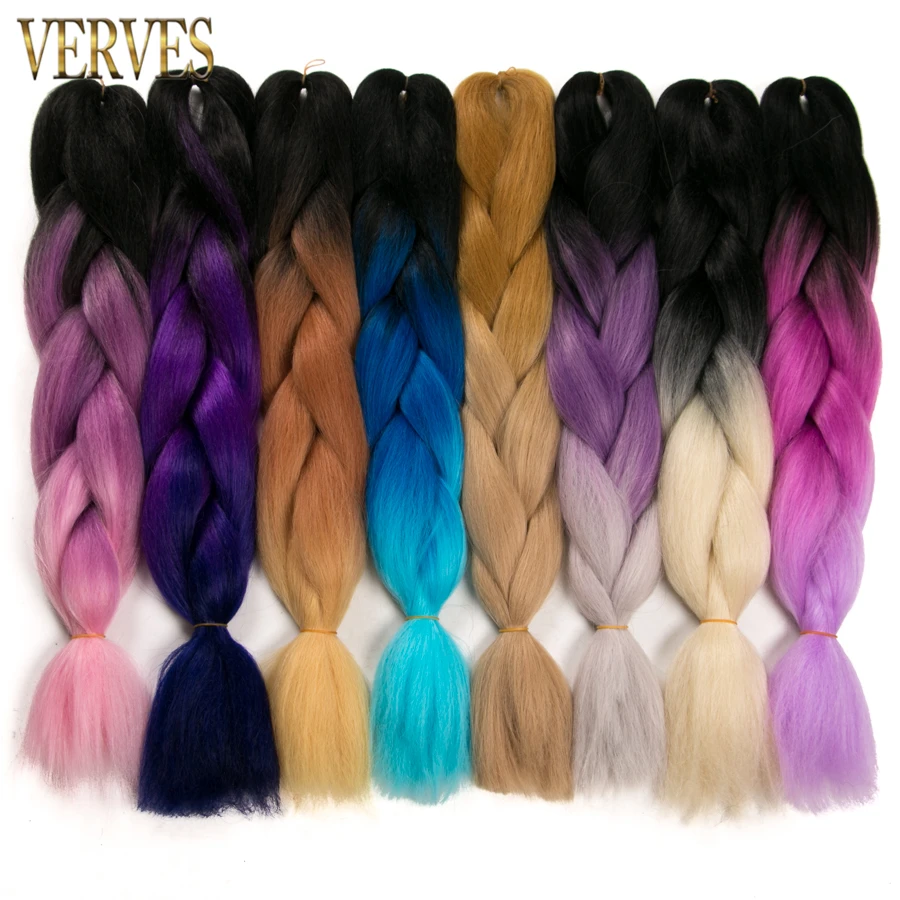 VERVES 5 шт./лот синтетические двухцветные высокотемпературные волокна Омбре плетение волос 24 дюймов Крупногабаритные косички для наращивания волос